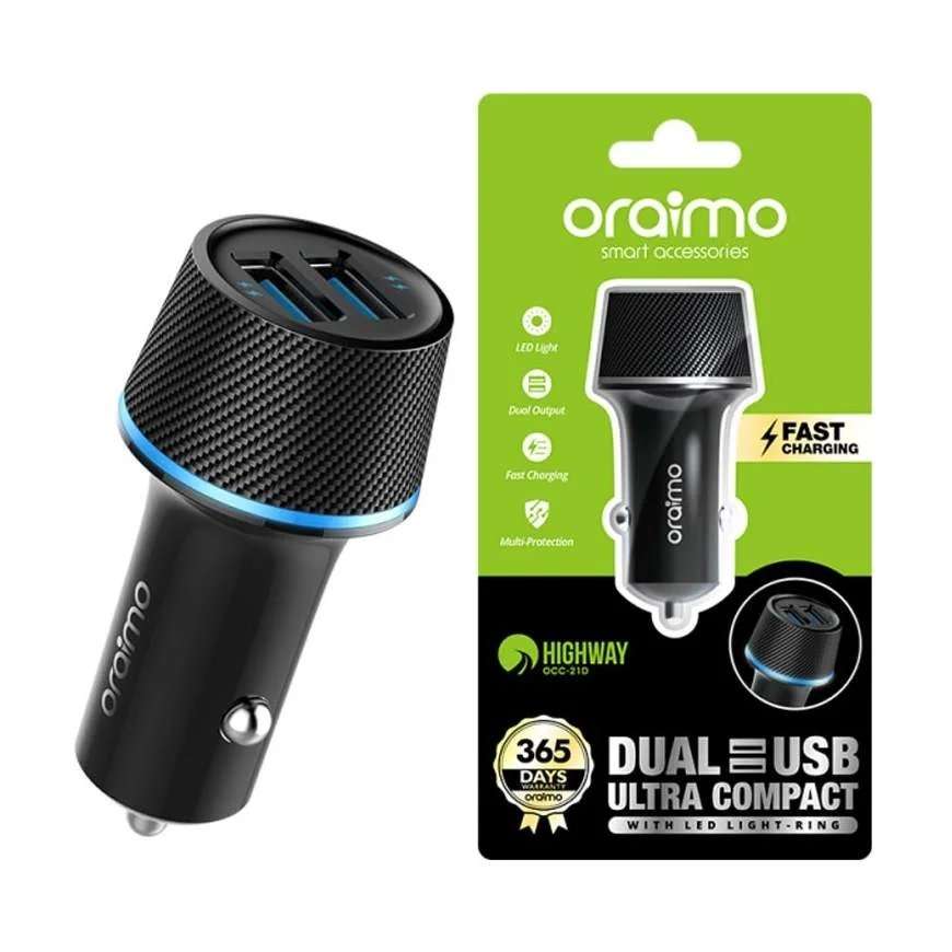 Oraimo Car Charger OCC-21DML 2 USB Output Price in Kenya- LinkPhones Center 