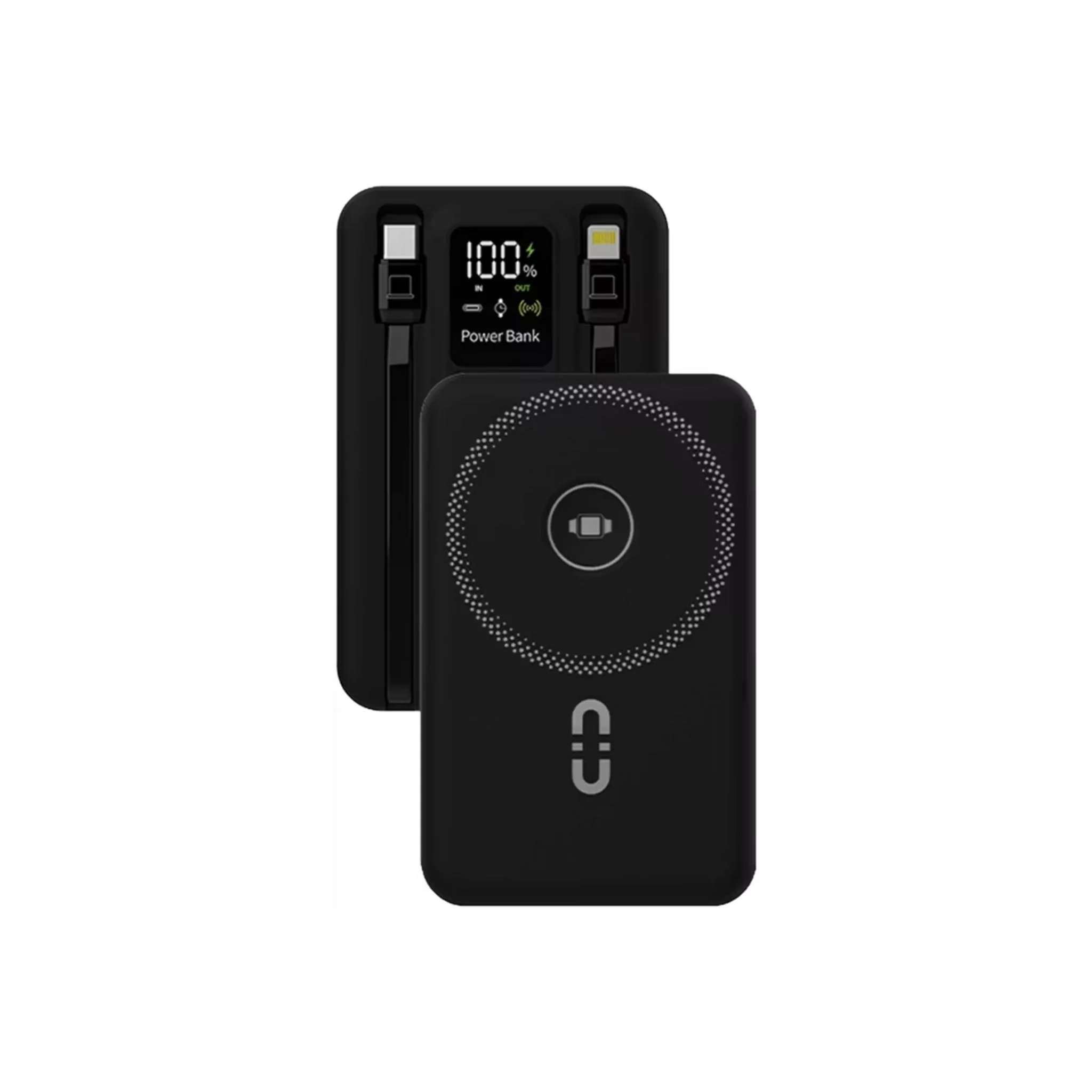 Porodo Magnetic Wireless Power Bank with Built-in USB-C + Lightning Cable Bracket Digital Display 10000mAh - Linkphones Center